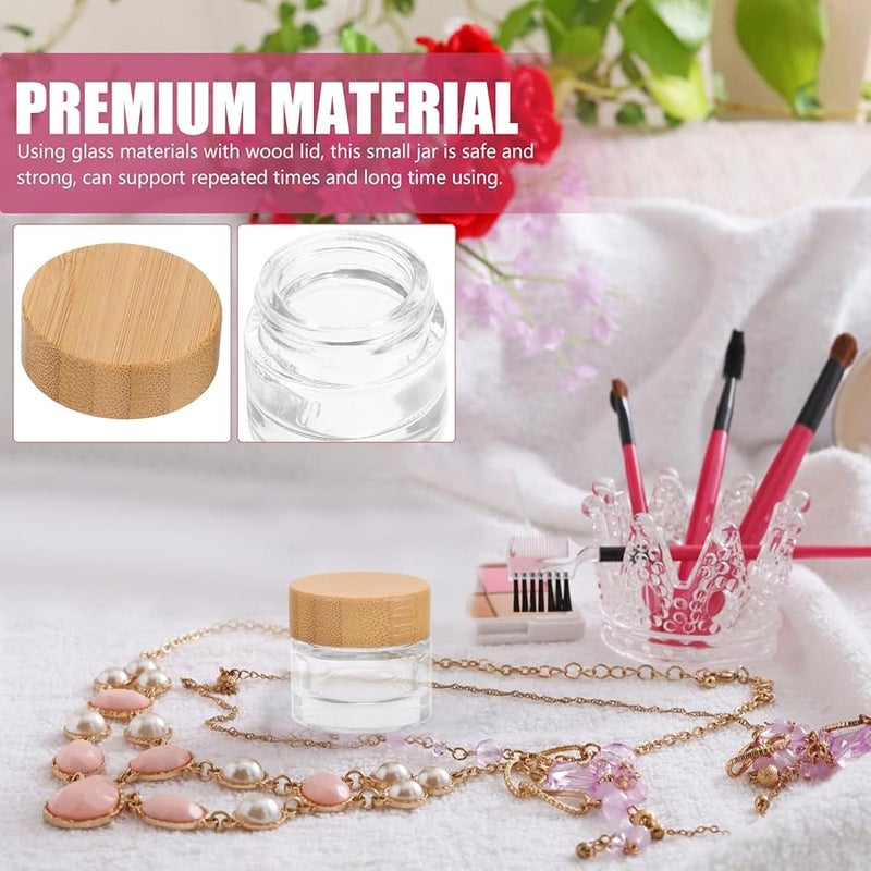 10g Glass Jars with Wood Lids Refillable Cosmetic Containers for Creams Lotions Travel Friendly - Image 5